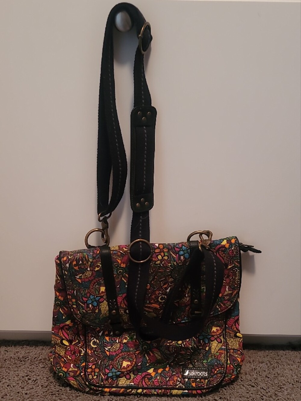 Sakroots Multicolor Floral Canvas Satchel with Black Straps - Picture 3 of 6